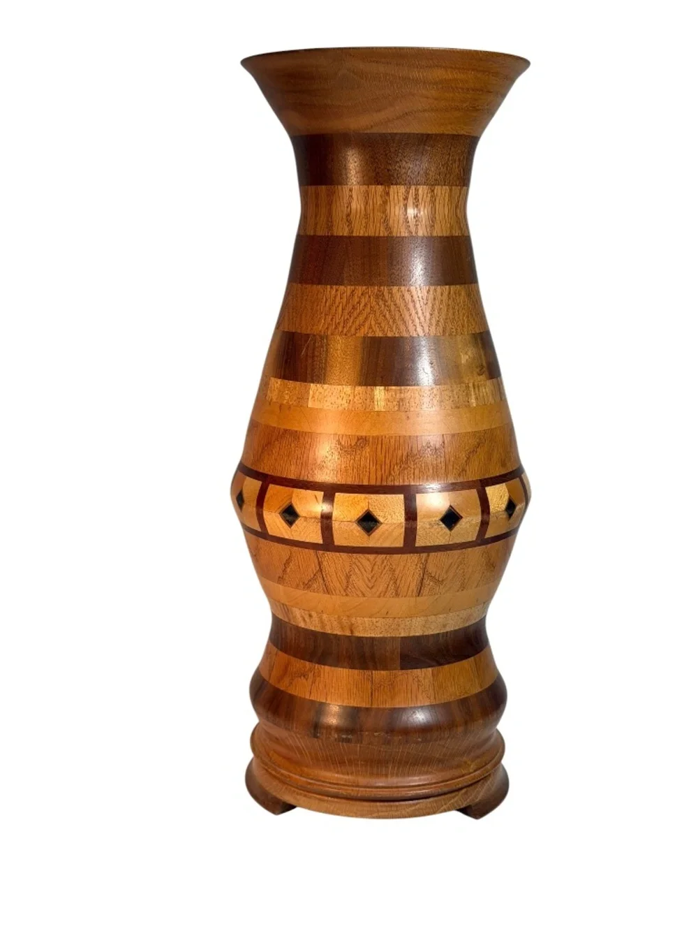 Tall Hand Crafted Inlaid Wooden Vase 17